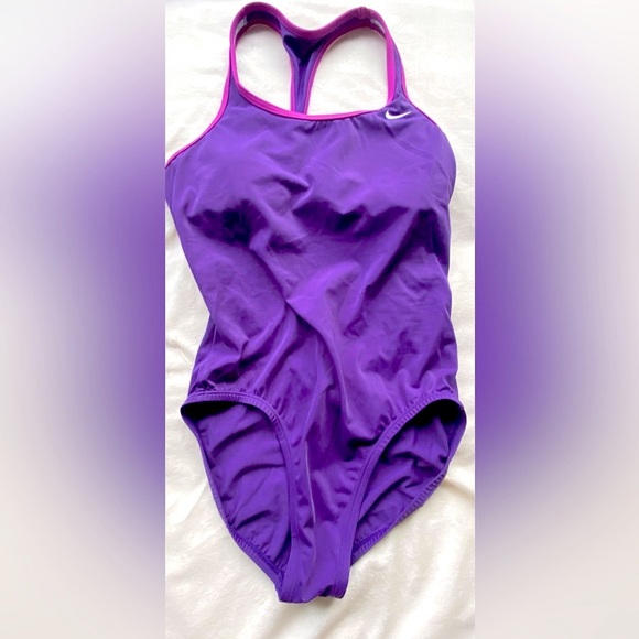 Nike Swimsuit Purple with Pink Trim Size 8 - Picture 1 of 10